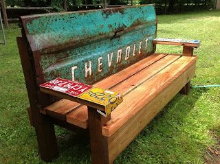 Kathi's Garden Art Rust-n-Stuff: Team building – Garden Bench with an old ta