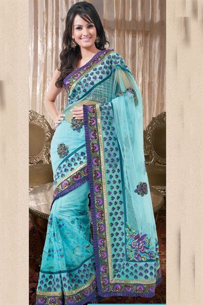 **LIKE THIS** Light blue/acqua sari for bridemaids could match a dark blue weddi