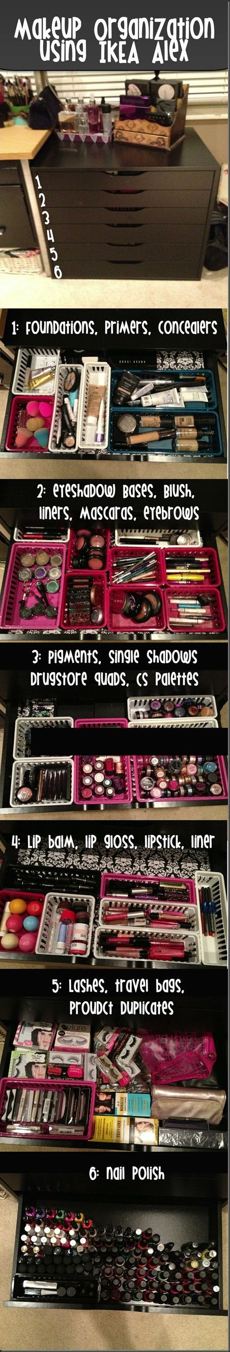 Makeup organization using IKEA   @Jenny Overfield if you like this idea we could