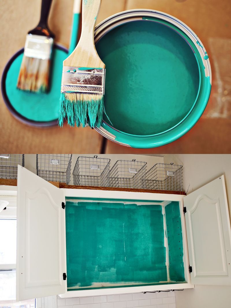 Painting the inside of cabinets a bold color!