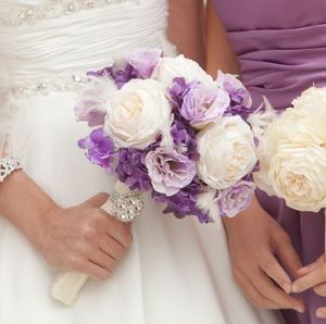 Purple silk flowers wedding bouquet