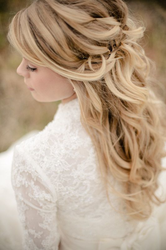 Softly Curled Half-Updo – Feminine Bridal Hair –if your getting your hair did i