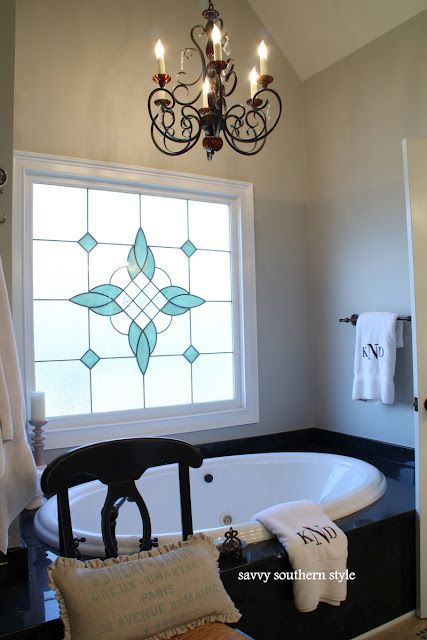 Stained glass over bathtub, something like this