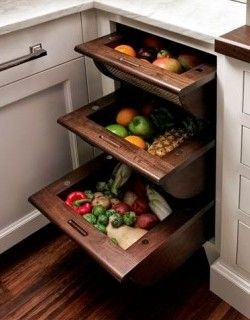 Storage Ideas for Small Kitchens // The produce drawers are RAD!