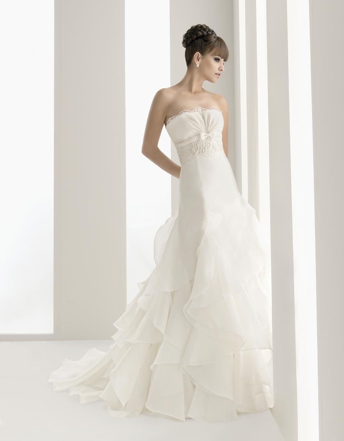 Strapless with empire waist A-line tulle wedding dress