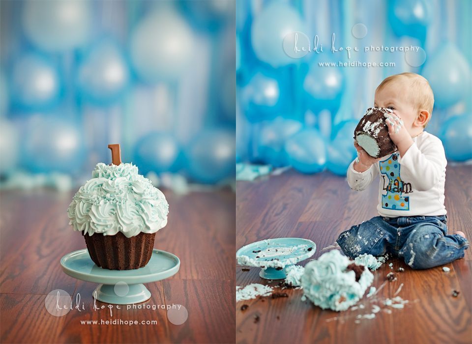 Streamers and balloons as a backdrop…first birthday smash cake pictures – Goog