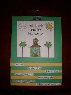 Sub Flip chart. Has a class list, seating chart, daily schedule, emergency conta