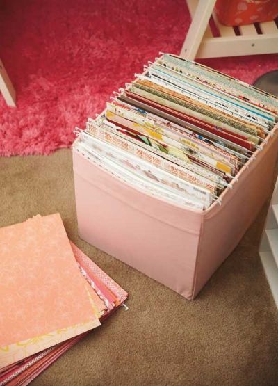 To keep paper easily accessible and affordable, use 12 x 12 hanging file folders