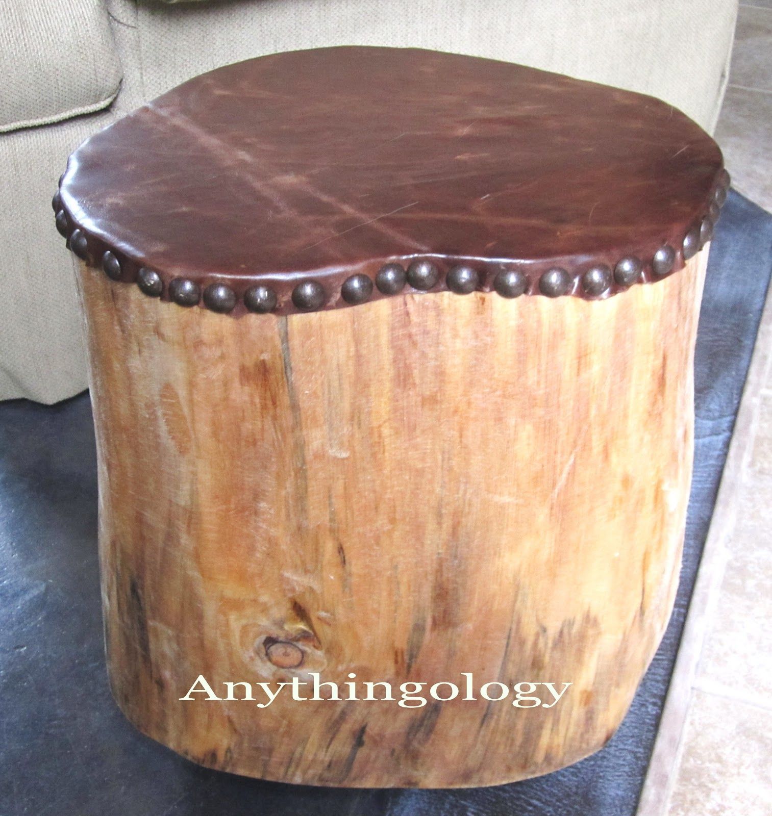 Turn a stump into a stylish covered-patio table or stool with leather and uphols
