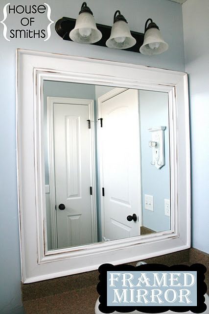 Tutorial on framing a bathroom mirror.  No nails!