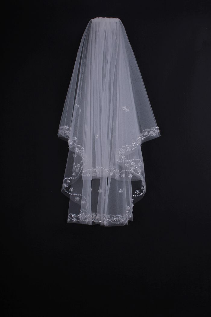 Two-layers Fresh Beading Look Ivory Veil