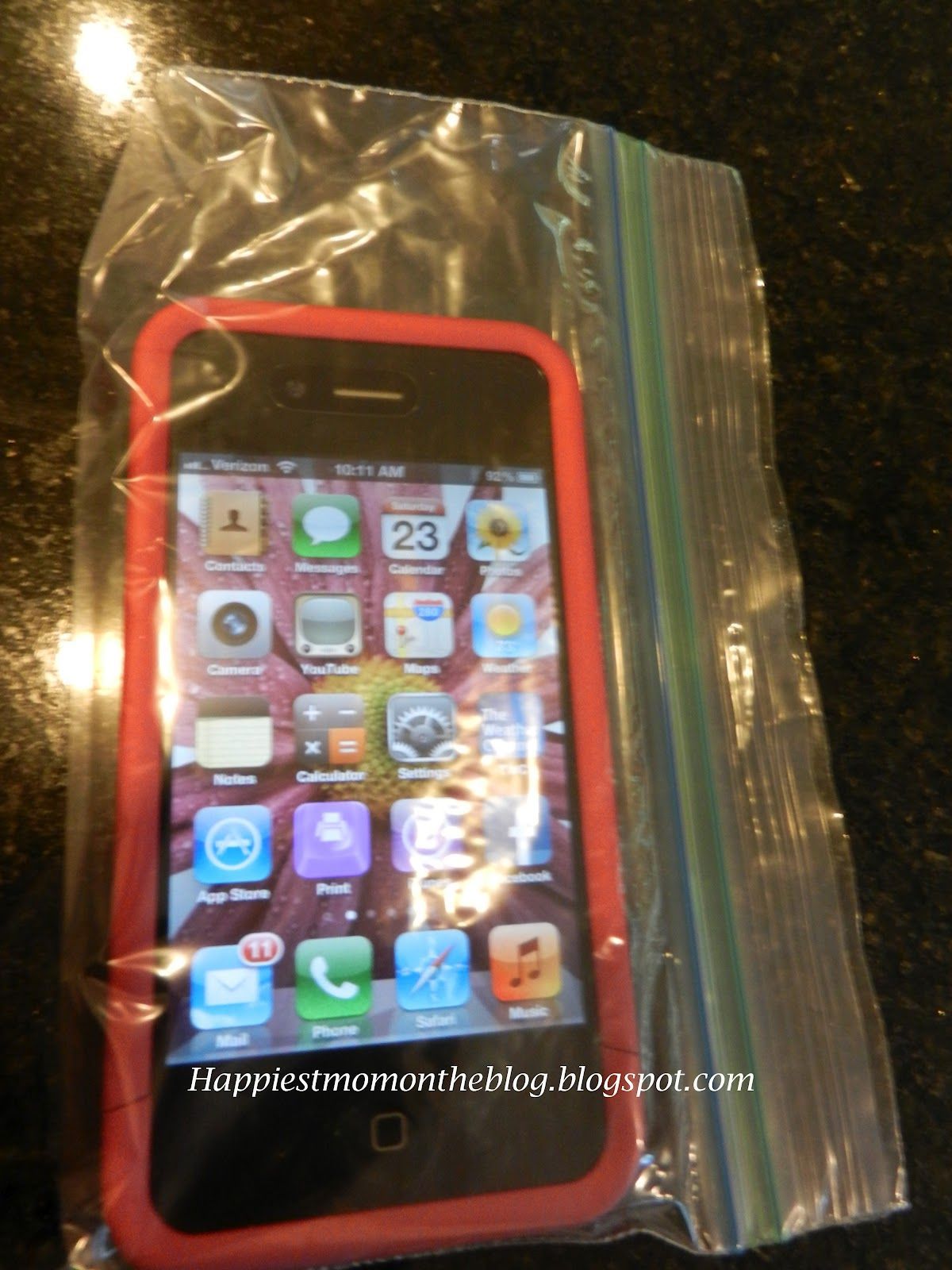 When ever we go to the pool or beach, I place my phone in a snack size ziplock b