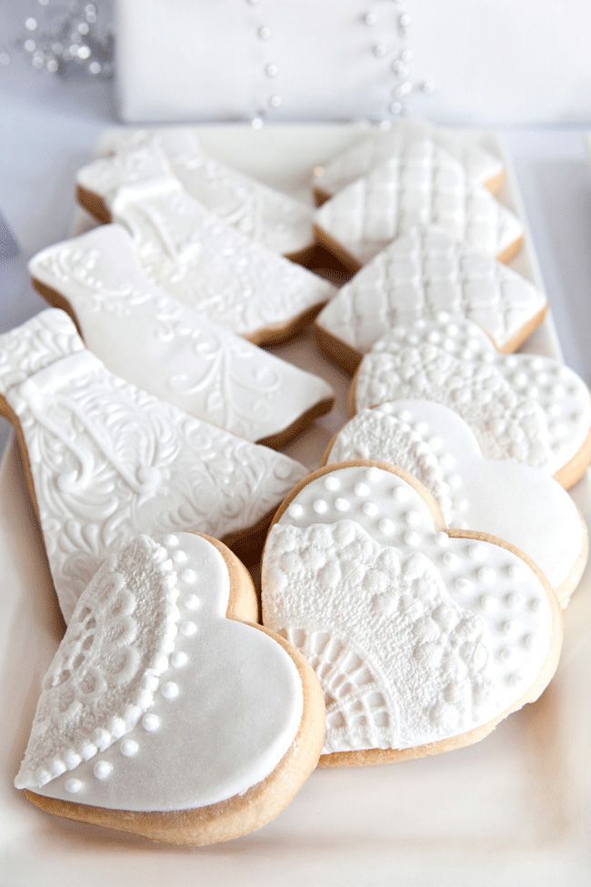 White decorated cookies – Beautiful for a wedding shower or luncheon for bridesm