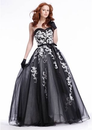 black with white prom or wedding dress