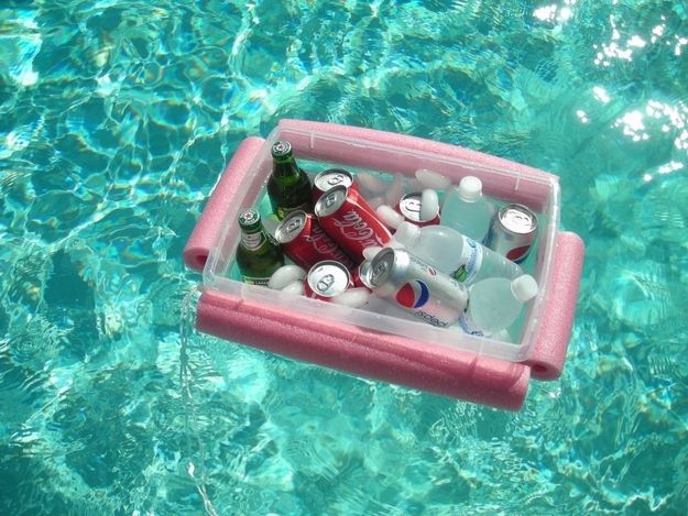 31. This pool noodle floating cooler only costs $1.99. -   32 Cheap And Easy Backyard Ideas