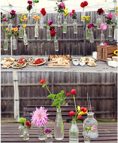 9. Having a party? Tie vases to the fence and fill with plants or flowers. -   32 Cheap And Easy Backyard Ideas