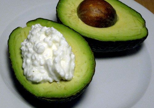 cottage cheese avacado – another pinner says "One of my favorite snacks. Hi