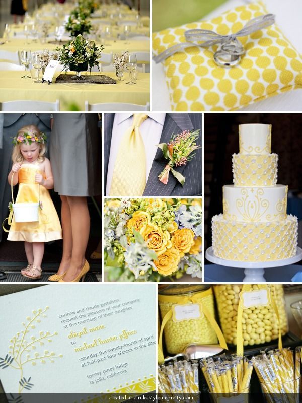 grey/yellow wedding – I especially like the cake