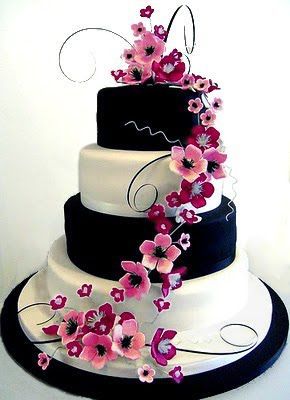 hot pink and black wedding cakes