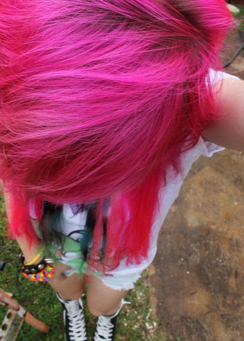 pink hair. Legit scene girl