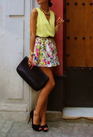 this shirt + pastels + floral skirt.