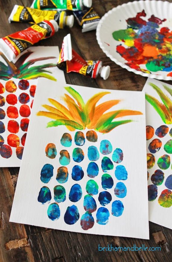 Pineapple thumbprint art in Ideas for kids' crafts -   Arts And Crafts Ideas For Kids