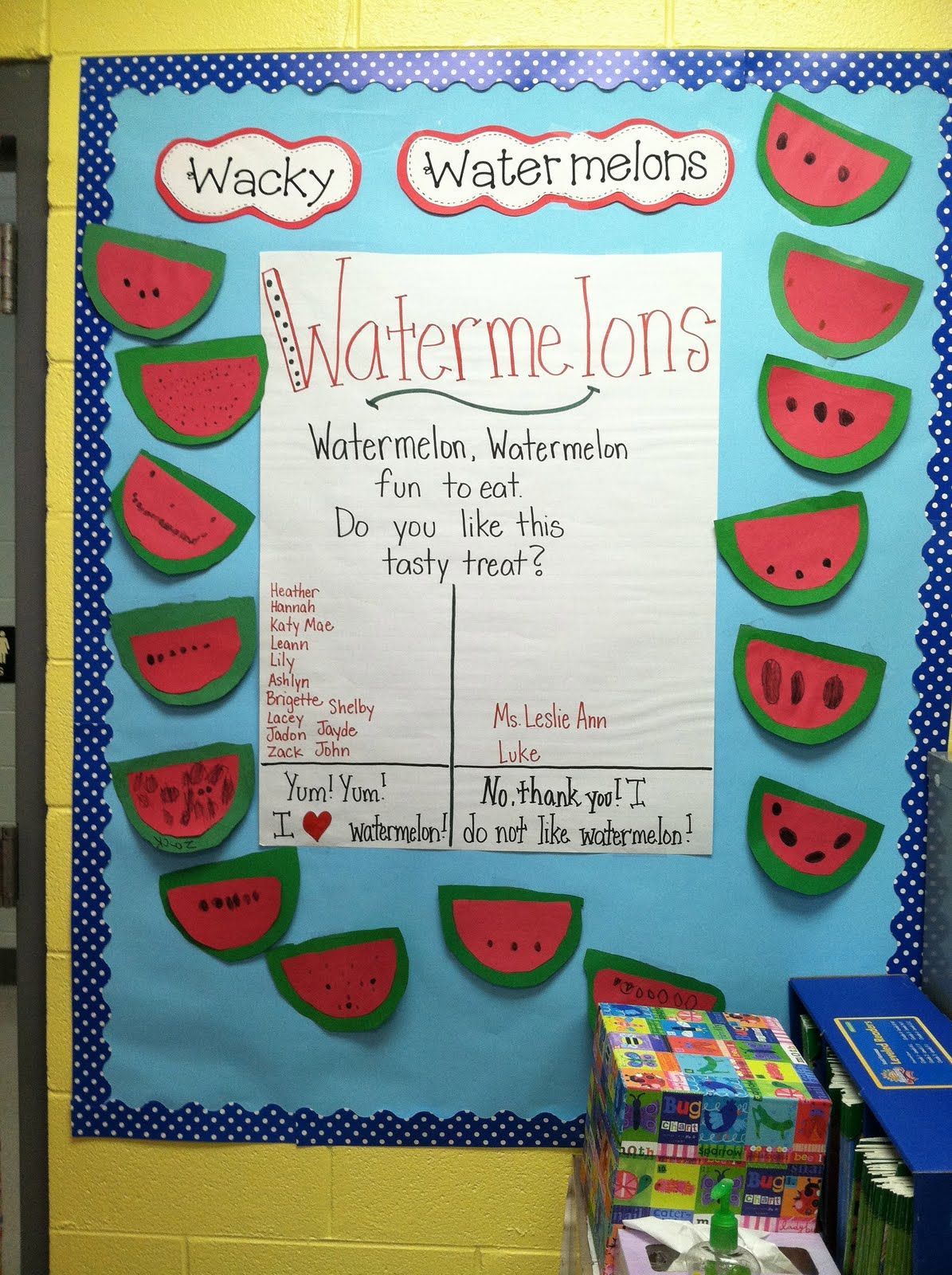 w for reading street, also activities of watermelon craft, snack, and writing le