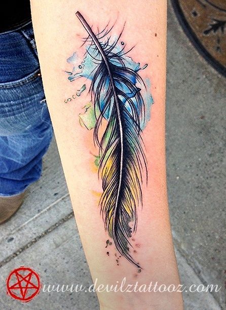 watercolor feather tattoo @Jerra Copp Copp Copp Copp Copp Copp Copp Hammerschmid