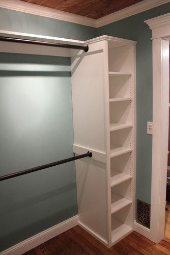 Cool closet idea. Attach rods to side of A cheap bookshelf.