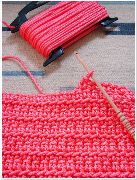 Crochet a rug using nylon rope from the hardware store!