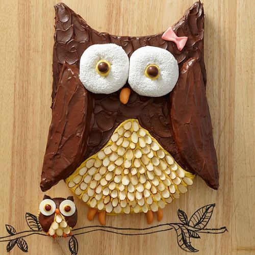 Cute Owl Cake With Baby bird for first birthday girl!