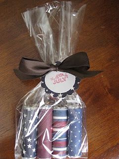 Cute idea, patriotic scrapbook paper wrapped around lifesavers for a July Visiti