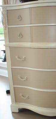 Love the soft two tone/monochromatic look… (Vintage dresser redone in a two to