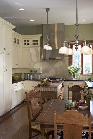 arts and crafts kitchen with white cabinets