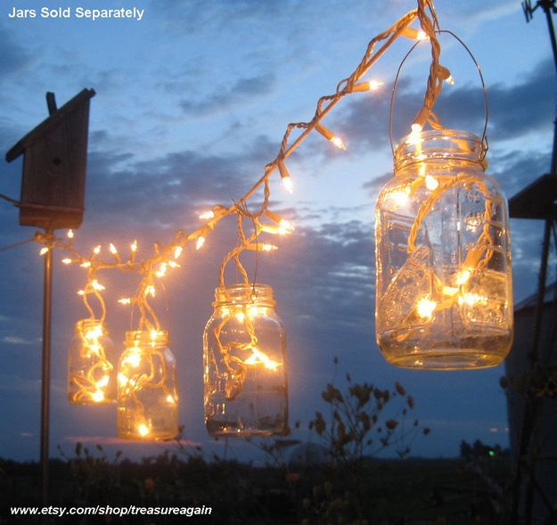 4. Fill with String Lights -   42 Easy Things To Do With Mason Jars