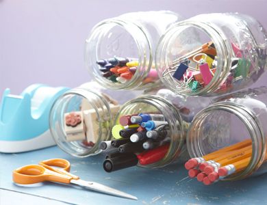 33. Glue Jars Together to Create an Office Supply Organizer -   42 Easy Things To Do With Mason Jars