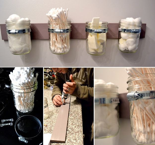 6. Wall-Hung Bathroom Storage -   42 Easy Things To Do With Mason Jars