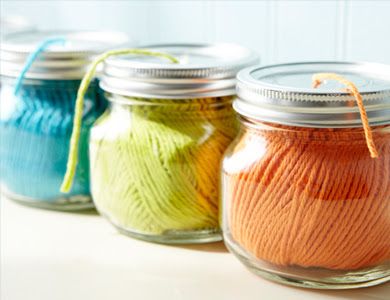 9. Yarn Dispensers -   42 Easy Things To Do With Mason Jars