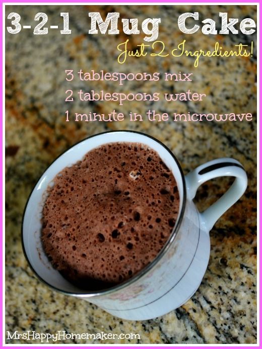3-2-1 Mug Cake – a 2 ingredient mix to keep on hand.  When ready for something s