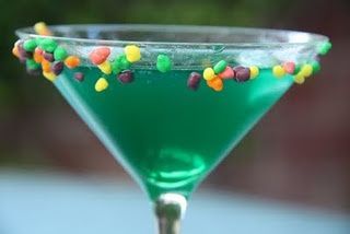 A Nerds martini : for 4 servings :   4 oz Smirnoff vodka, 2 oz Blue Curacao liqu