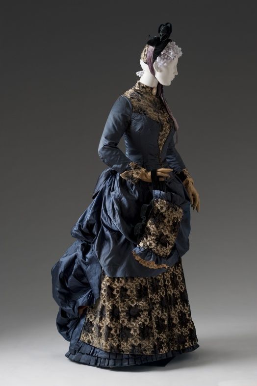 Afternoon/Visiting Ensemble, American, ca. 1880-85. Bodice and skirt of floral-p