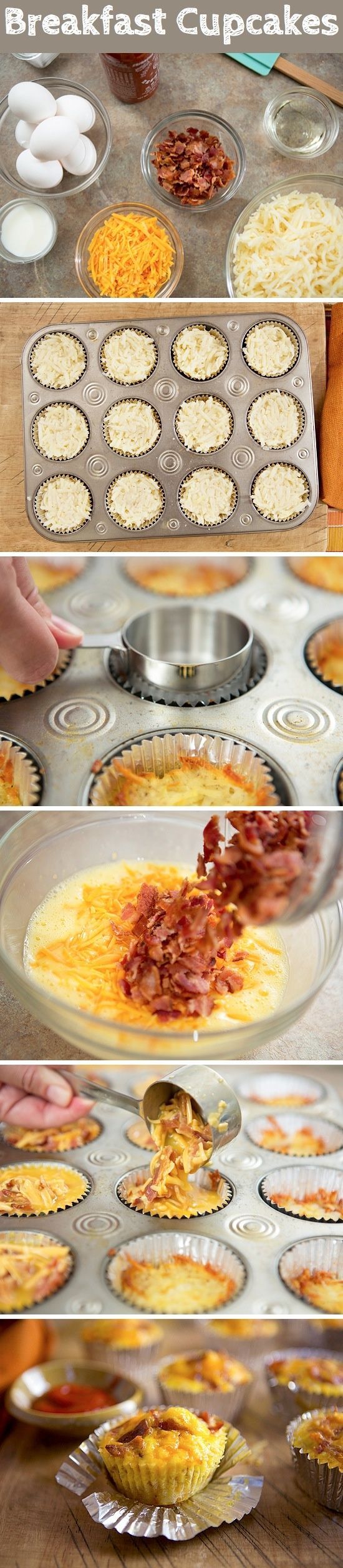 Breakfast Cupcakes: loaded w eggs, hash browns, cheese  smoky bacon. perfect for