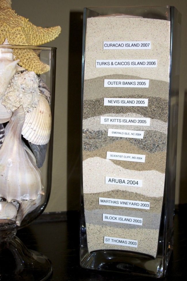 Collect sand from all of your vacations! You can turn the vase so the labels are