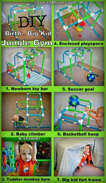 DIY Jungle Gym that grows with your child from birth to big kid. Can be used as