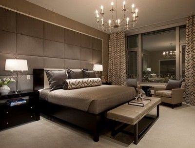 Elegant Brown Wall Color Scheme and Modern Lighting in Romantic Apartment Bedroo