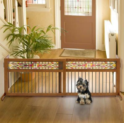 Free Standing, Wide Aztec Dog Gate with Stained Glass