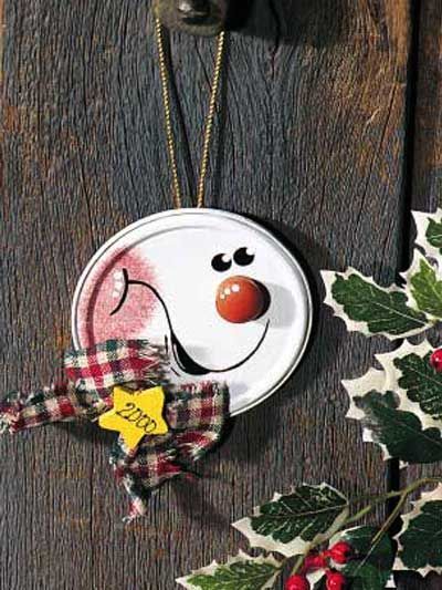 Jar or can lid snowman ornaments