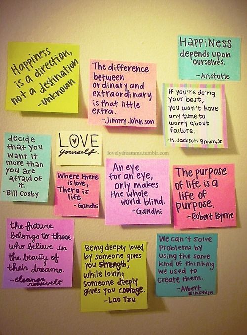 Let your workspace become a place for inspiration. Sticky notes + uplifting quot