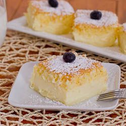 Magic Cake – one thin batter turns into a 3 layer cake with a delicious custard
