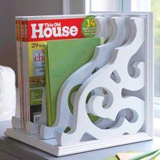 Paint brackets from Home Depot and glue each one together to make a magazine, co